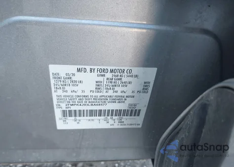 2020 Ford Edge Sel z USA, uszkodzony, nr VIN 2FMPK4J93LBA68577